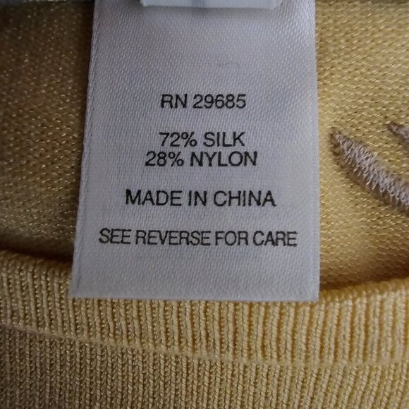 Pendleton Vintage Silk Blend Embroidered Floral Short Sleeve Yellow Ribbed Top - Picture 5 of 6